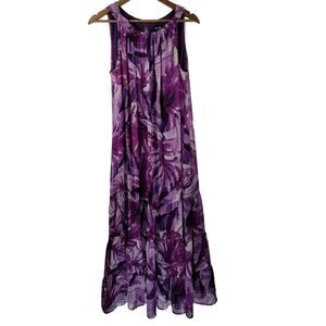 Maggie Barnes Leaf Print Shades of Purple  Business Work Casual Sun Dress 0X